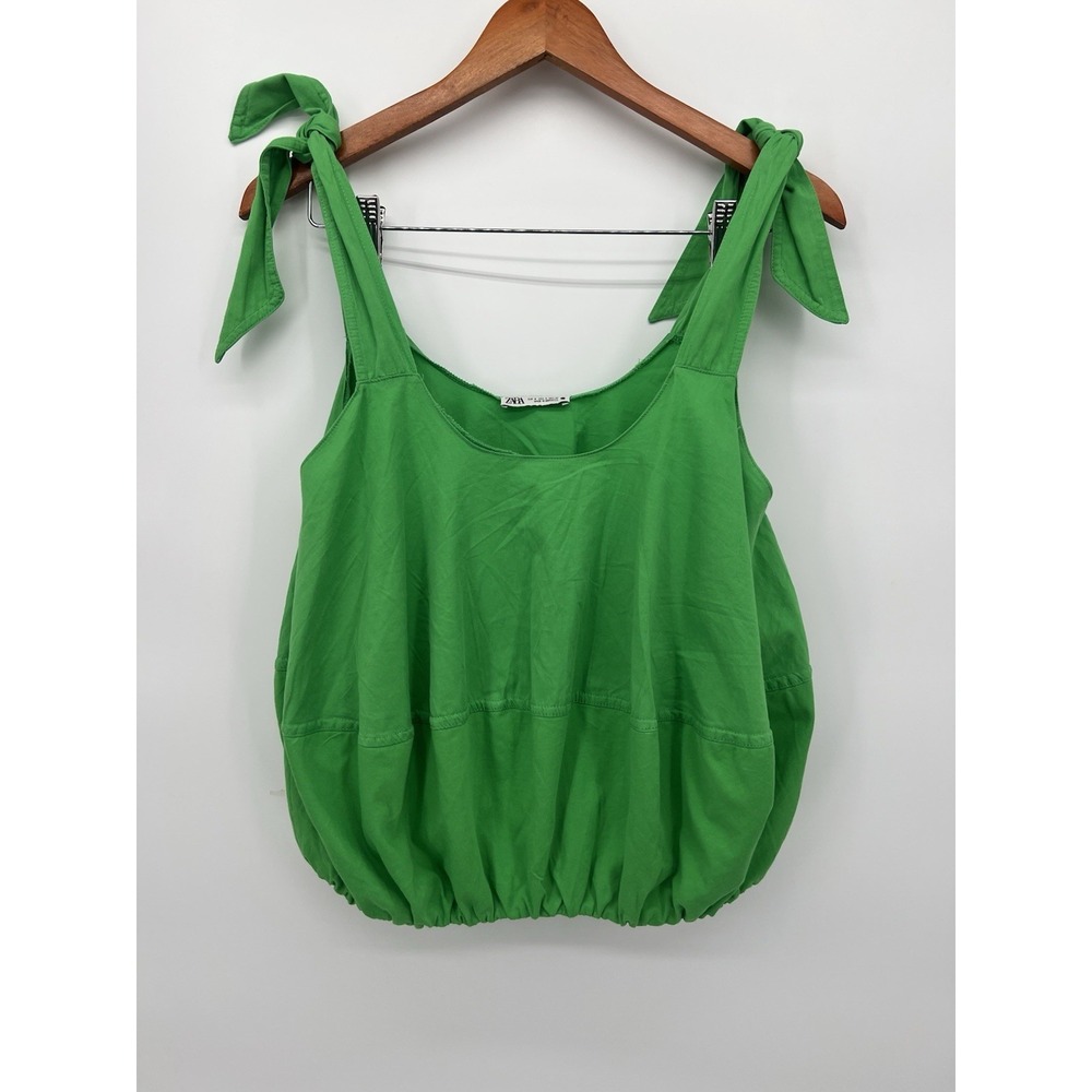 Zara Green Tie-Shoulder Bubble Hem Tank‎ Top Size S